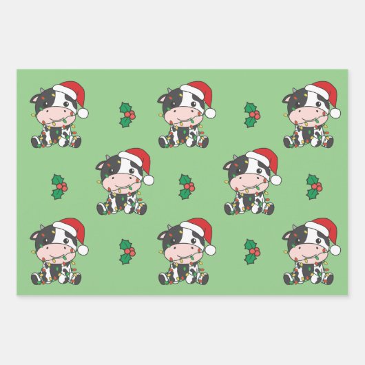 Koe Kerstmis Winter Dieren Vakantie Koeien Inpakpapier Vel (Voorkant 3)