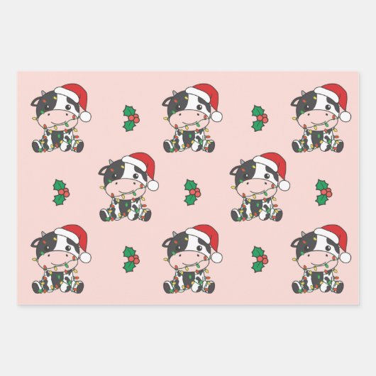 Koe Kerstmis Winter Dieren Vakantie Koeien Inpakpapier Vel (Voorkant)