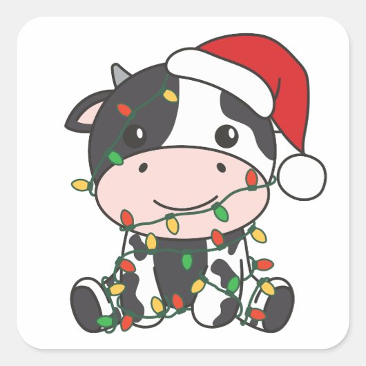 Koe Kerstmis Winter Dieren Vakantie Koeien Vierkante Sticker (Voorkant)
