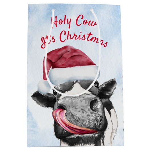 Koe kerstWaterverf Medium Cadeauzakje (Voorkant)