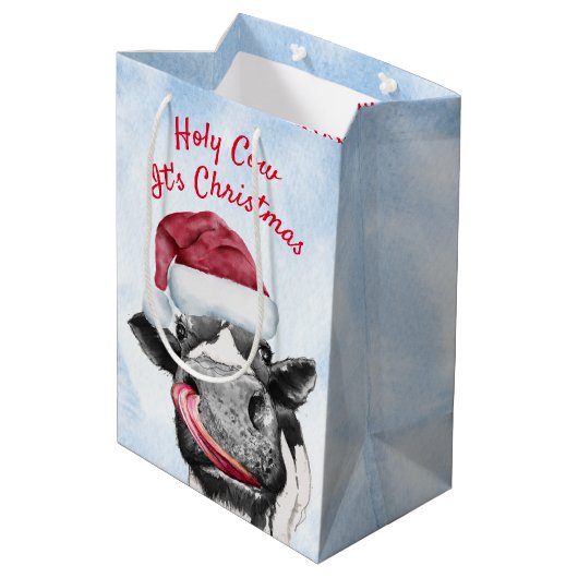 Koe kerstWaterverf Medium Cadeauzakje (Achterkant Gekanteld)