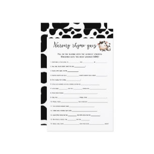 koe kinderkamer rijmpjes quiz baby shower spel