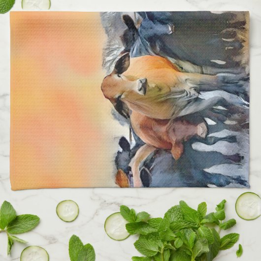 Koe kunst Boerderij Stijl Rustic Tones Kitchen Theedoek (Gevouwen)