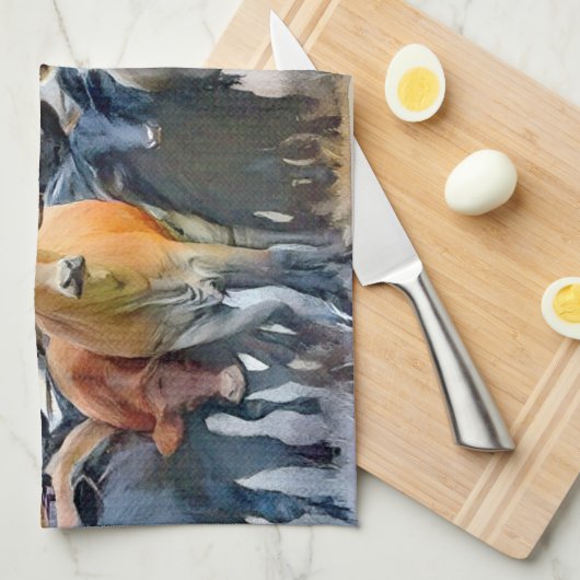 Koe kunst Boerderij Stijl Rustic Tones Kitchen Theedoek (Quarter Fold)