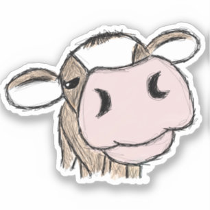 koe kus handgetekend bruin wit grijs boerderij die sticker