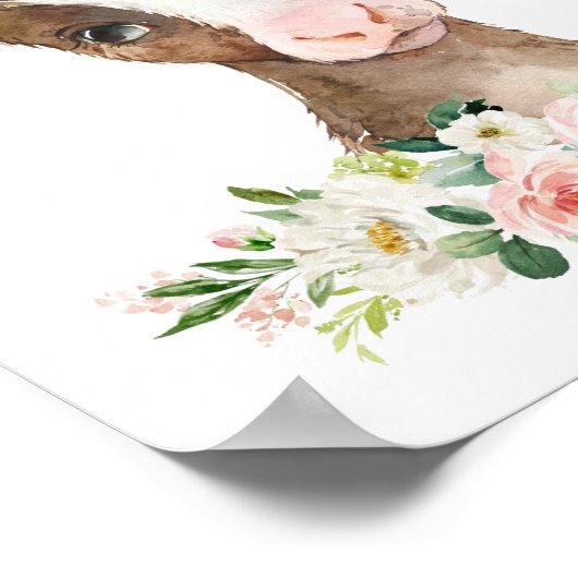 Koe, landbouwhuisdieren, roze bloemen, meisjesseri poster (Hoek)