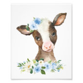 Koe, landbouwhuisdieren, schuur, blauwe bloemen, j foto afdruk (Voorkant)