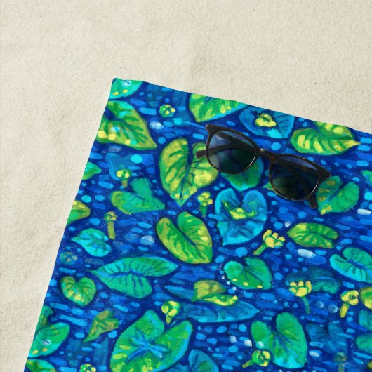 Koe Lelies, Spatterdock Zomervijver Bloemenpatroon Strandlaken (In situ)