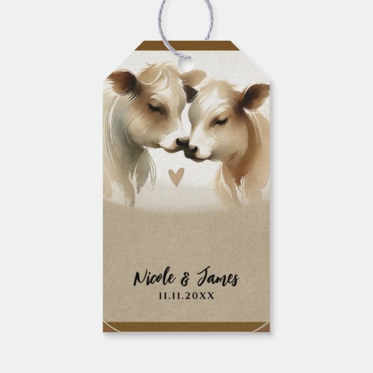 Koe liefde bruine crème land bruiloft cadeaulabel (Achterkant)