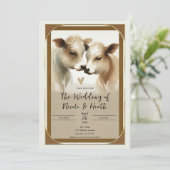 Koe liefde bruine crème land bruiloft kaart (Staand voorkant)