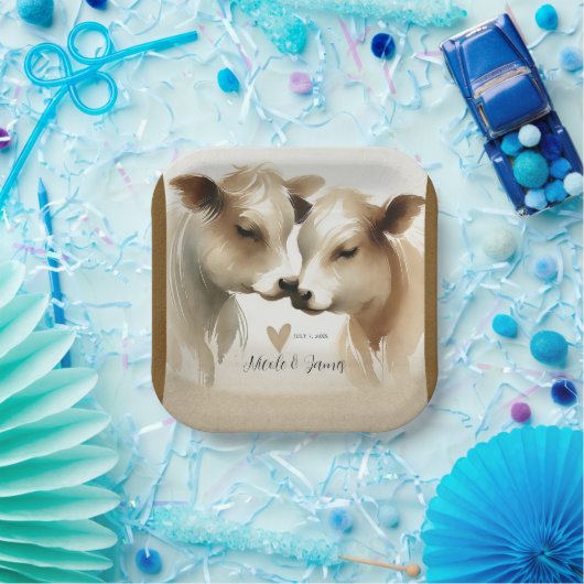 Koe liefde bruine crème land bruiloft papieren bordje (Feest)