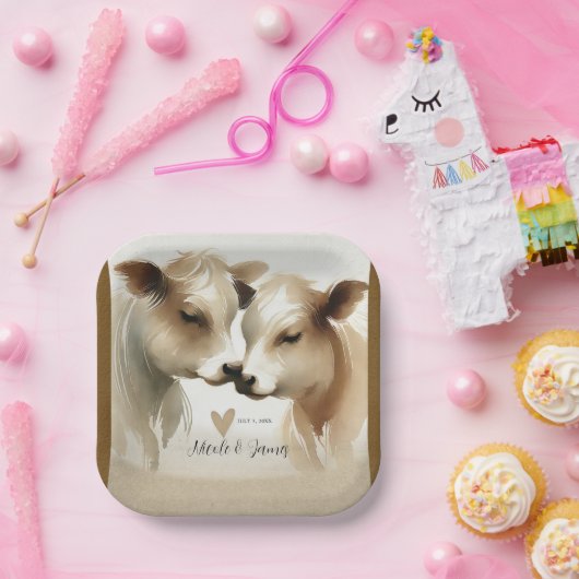 Koe liefde bruine crème land bruiloft papieren bordje (Feest)