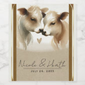 Koe liefde bruine crème land bruiloft wijn etiket (Enkel label)