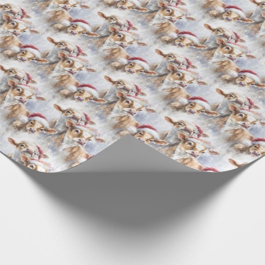 Koe Liefhebbers Kerst Waterverf Sketch Art Cadeaupapier (Hoek)