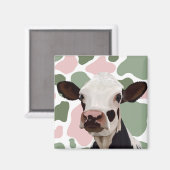 Koe Liefhebbers Sage Groen en Roze Koe Print Magneet (Voorkant / Achterkant)