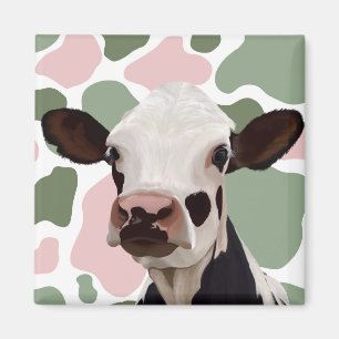 Koe Liefhebbers Sage Groen en Roze Koe Print Magneet