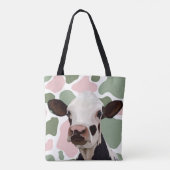 Koe Liefhebbers Sage Groen en Roze Koe Print Tote Bag (Achterkant)
