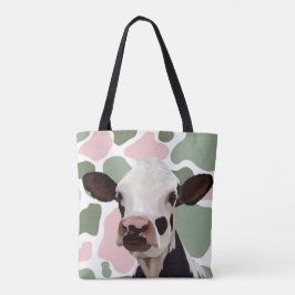 Koe Liefhebbers Sage Groen en Roze Koe Print Tote Bag