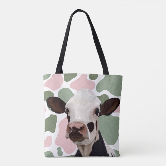 Koe Liefhebbers Sage Groen en Roze Koe Print Tote Bag (Achterkant)