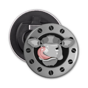 koe likkende neus button flesopener