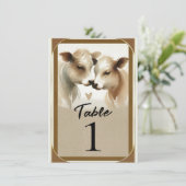 Koe Love Brown Cream Country Trouwtafel Nummer Kaart (Staand voorkant)