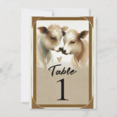 Koe Love Brown Cream Country Trouwtafel Nummer Kaart (Voorkant)