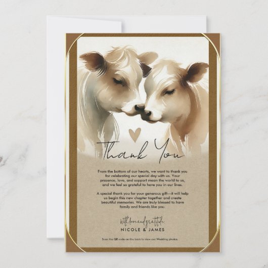 Koe Love Brown Cream Country Wedding Dank u Kaart (Voorkant)