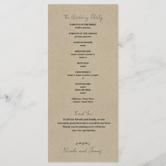 Koe Love Brown Cream Country Wedding Programma Programmakaart (Achterkant)