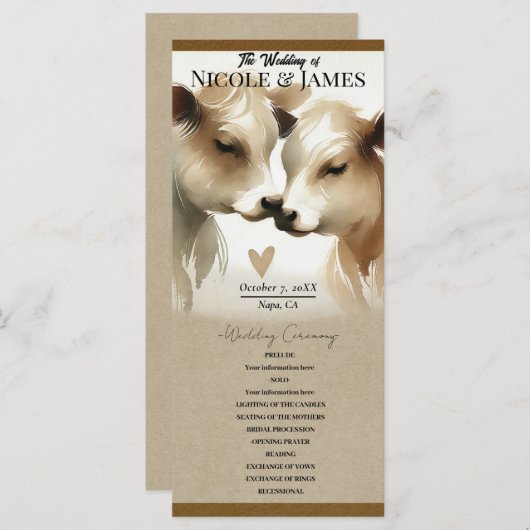 Koe Love Brown Cream Country Wedding Programma Programmakaart (Voorkant / Achterkant)