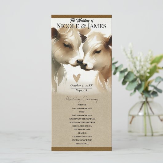 Koe Love Brown Cream Country Wedding Programma Programmakaart (Staand voorkant)