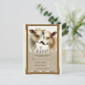 Koe Love Brown Cream Country Wedding RSVP Kaart (Staand voorkant)
