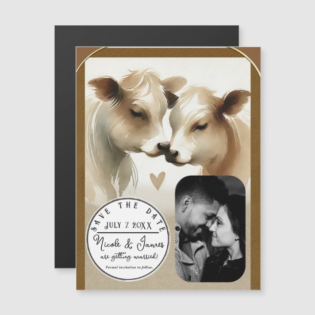 Koe Love Brown Cream Country Wedding Save the Date (Voorkant / Achterkant)