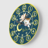 Koe maanspringen kinder whimsy waterverf art klok (Hoek)