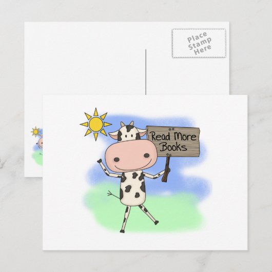 Koe Meer boeken lezen Briefkaart (Voorkant / Achterkant)