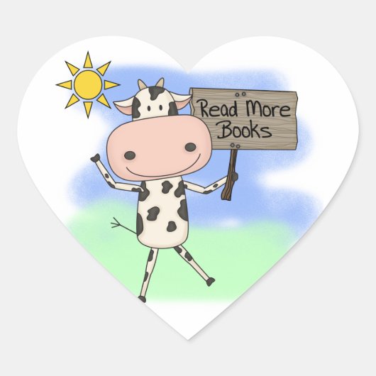Koe Meer boeken lezen Hart Sticker (Voorkant)