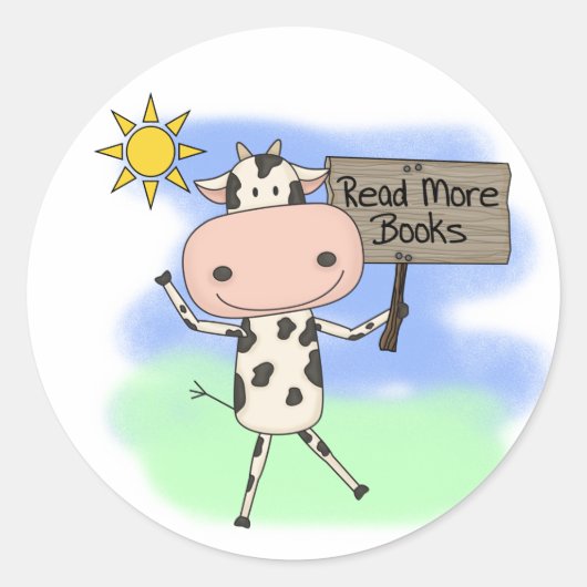 Koe Meer boeken lezen Ronde Sticker (Voorkant)