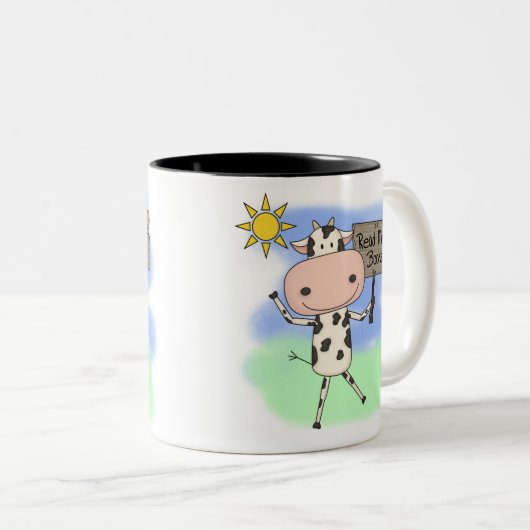 Koe Meer boeken lezen Tweekleurige Koffiemok (Voorkant rechts)