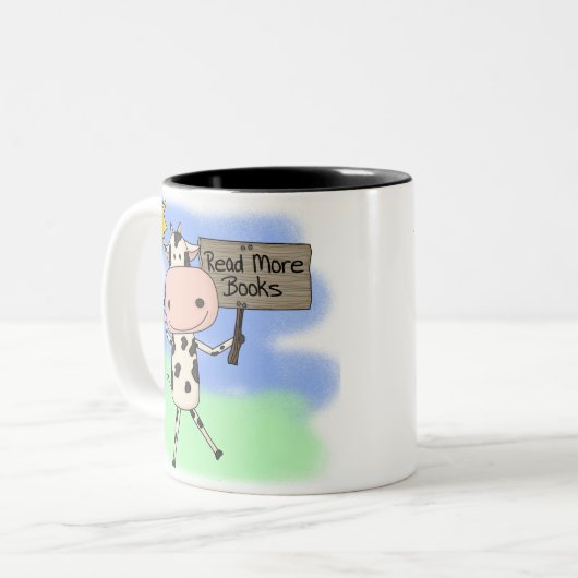 Koe Meer boeken lezen Tweekleurige Koffiemok (Voorkant links)