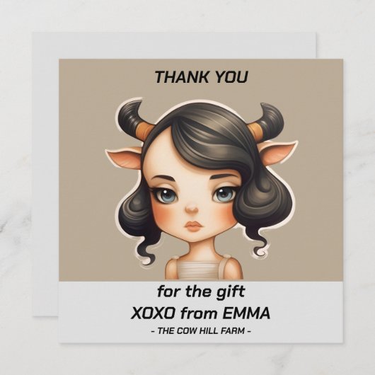 Koe meisje Party Bedankkaart (Voorkant / Achterkant)
