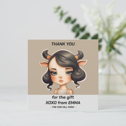 Koe meisje Party Bedankkaart (Staand voorkant)