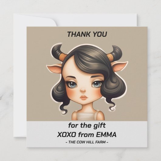 Koe meisje Party Bedankkaart (Voorkant)
