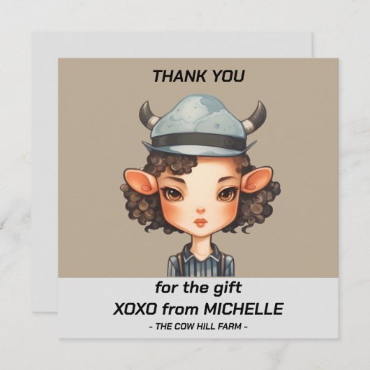 Koe meisje Party Bedankkaart (Voorkant / Achterkant)