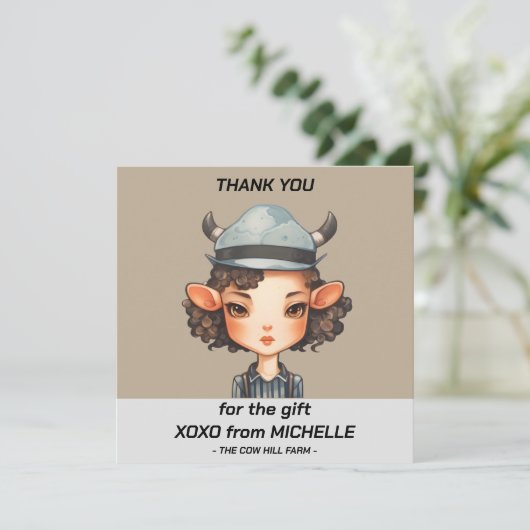 Koe meisje Party Bedankkaart (Staand voorkant)