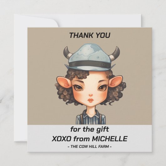 Koe meisje Party Bedankkaart (Voorkant)