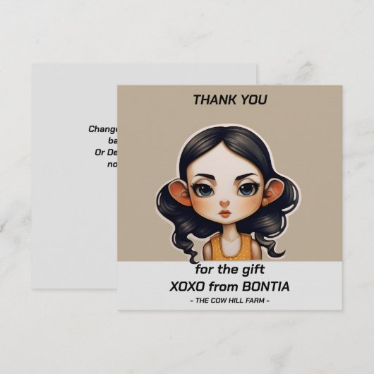 Koe meisje Party Bedankkaart (Voorkant / Achterkant)