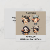 Koe meisje Party Bedankkaart (Voorkant / Achterkant)