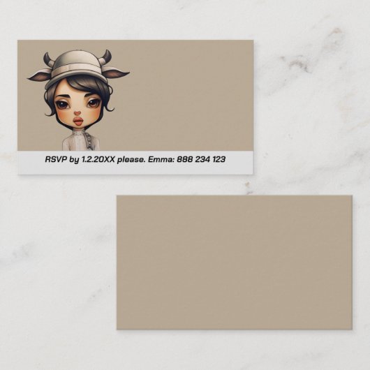 Koe meisje Party Informatiekaartje (Voorkant / Achterkant)