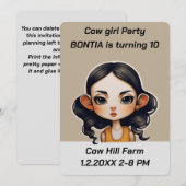 Koe meisje Party Kaart (Voorkant / Achterkant)