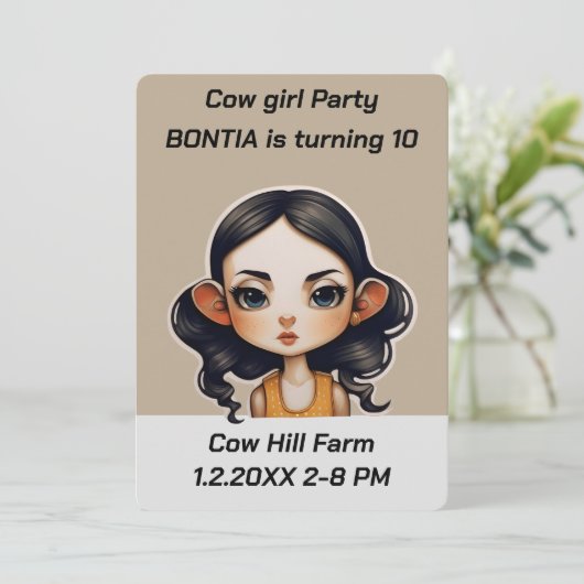 Koe meisje Party Kaart (Staand voorkant)