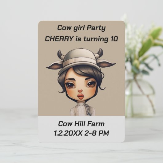 Koe meisje Party Kaart (Staand voorkant)
